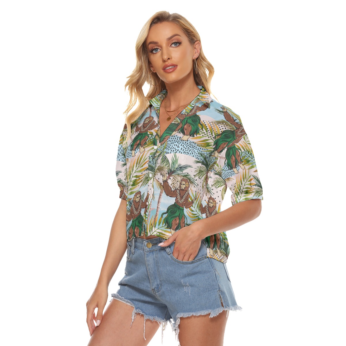 Tropical Hula Bigfoot Hawaiian Crop Top Shirt