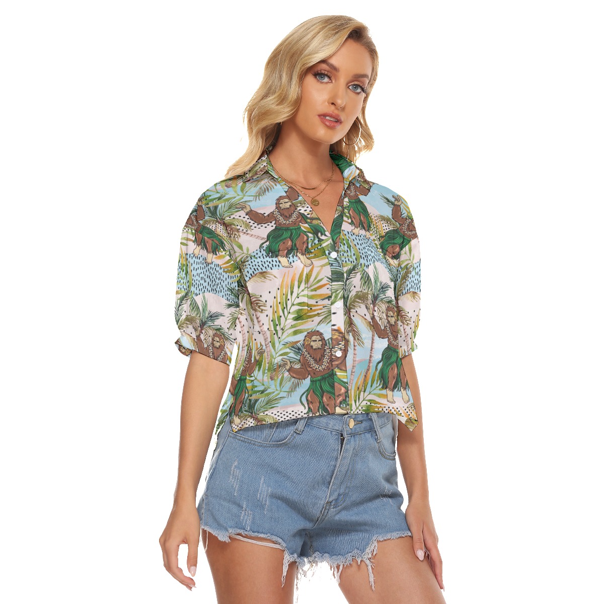 Tropical Hula Bigfoot Hawaiian Crop Top Shirt