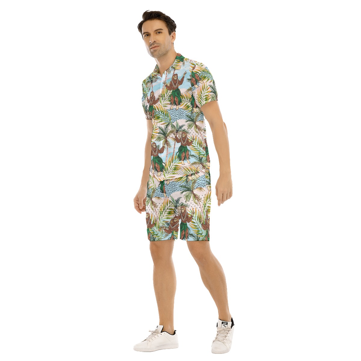 Funny Bigfoot Hula Hawaiian Shirt And Shorts For Men