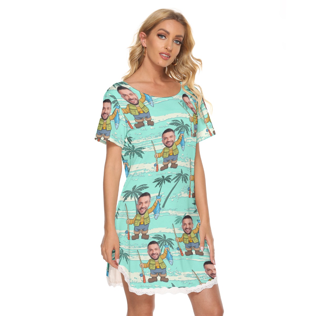 Custom Face Funny Hawaiian Lace Dress For Women