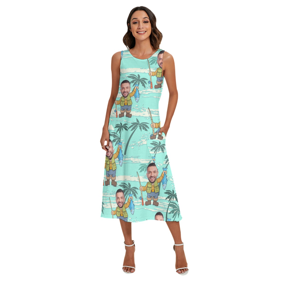 Custom Face Fishing Hawaiian Dress With Pockets