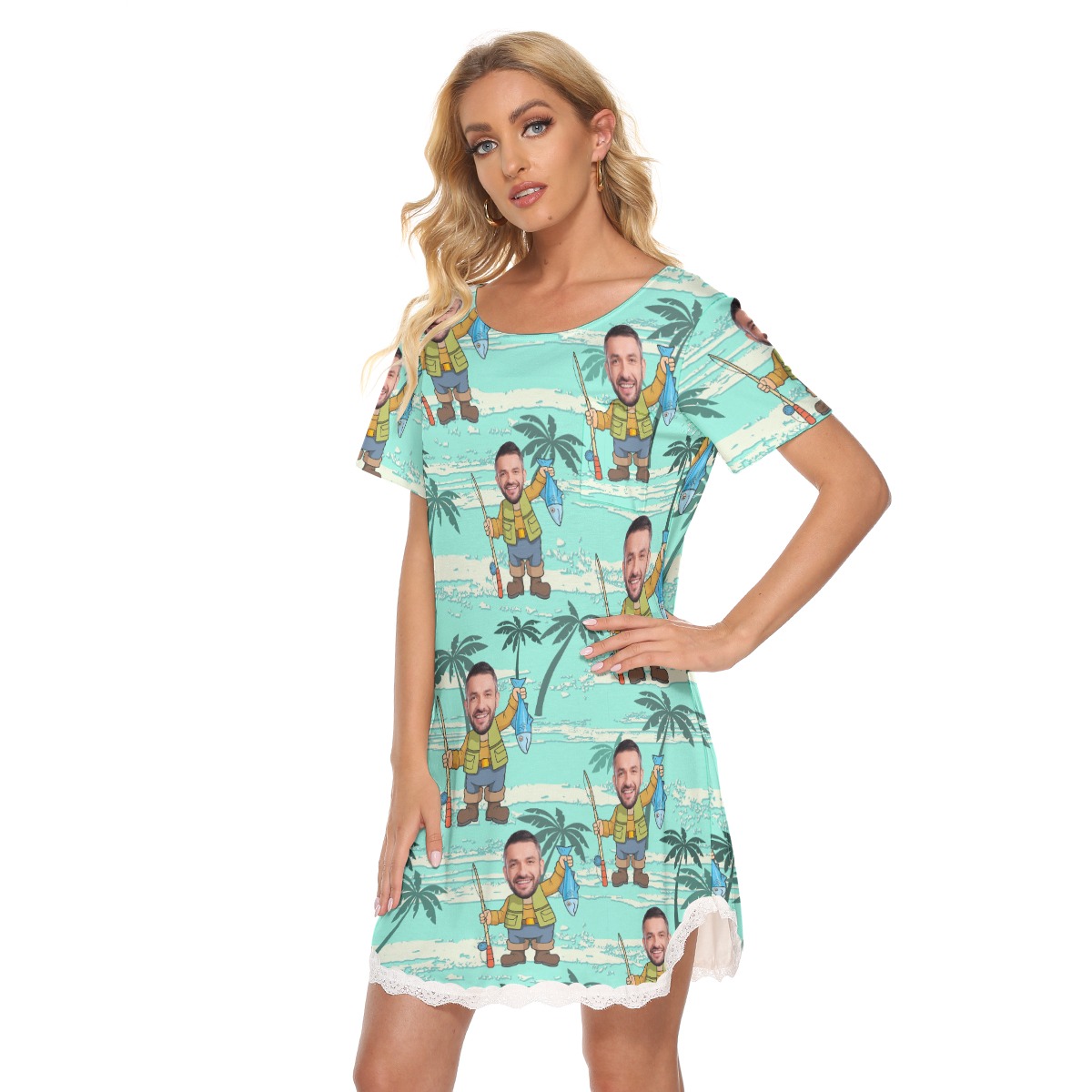 Custom Face Funny Hawaiian Lace Dress For Women