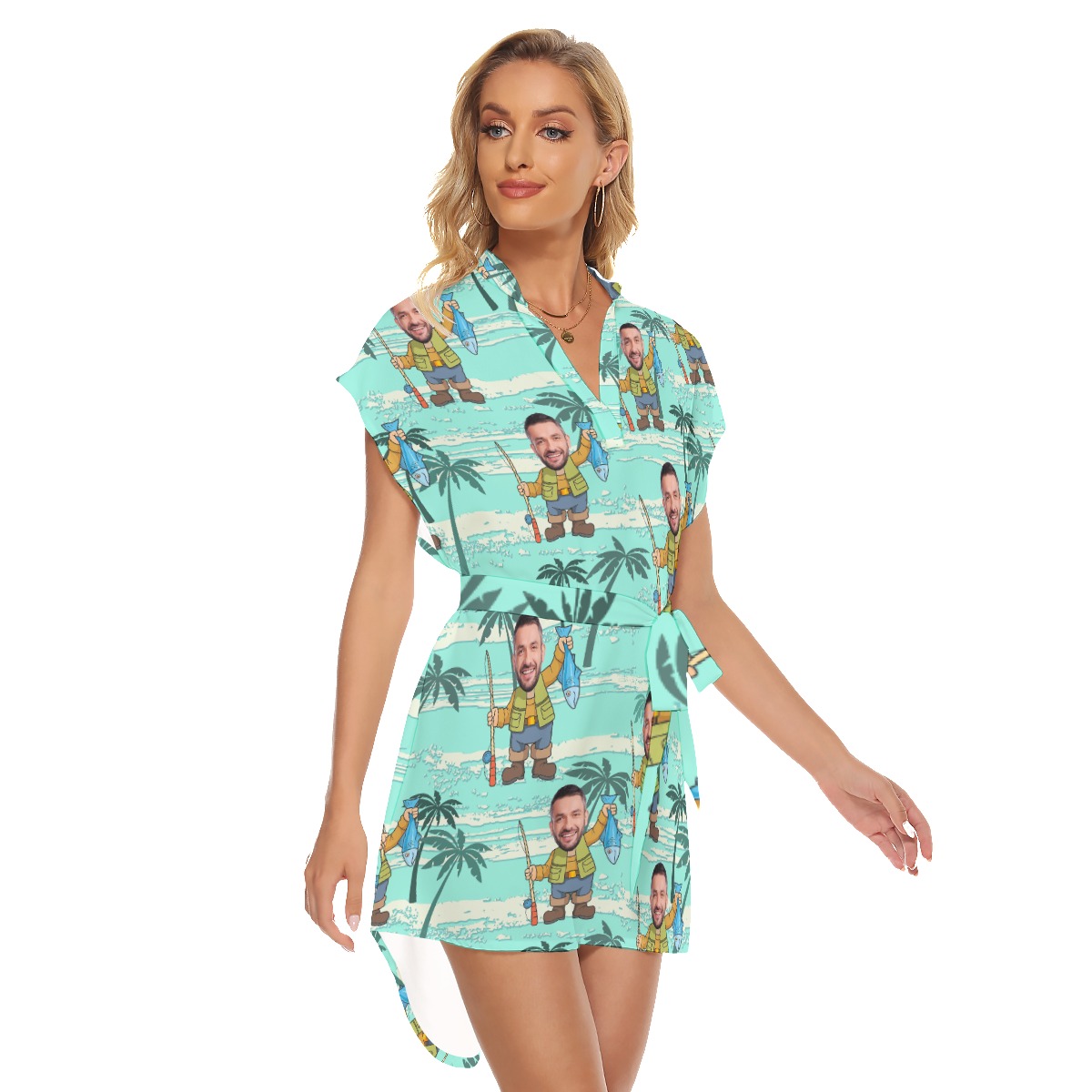 Funny Blue Custom Face Women's Dress For Summer