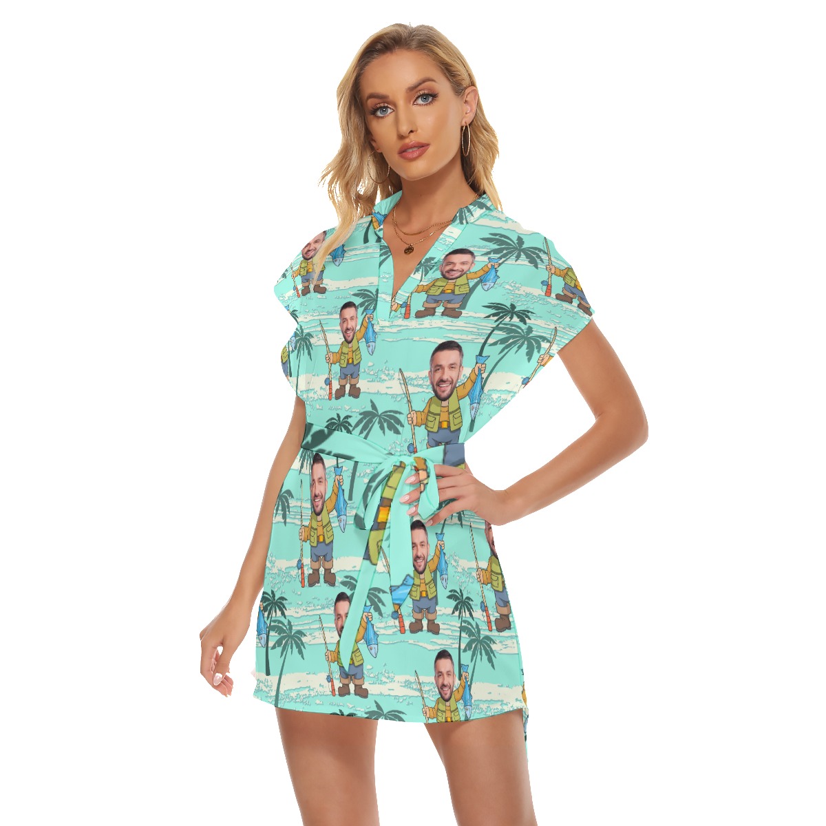 Funny Blue Custom Face Women's Dress For Summer