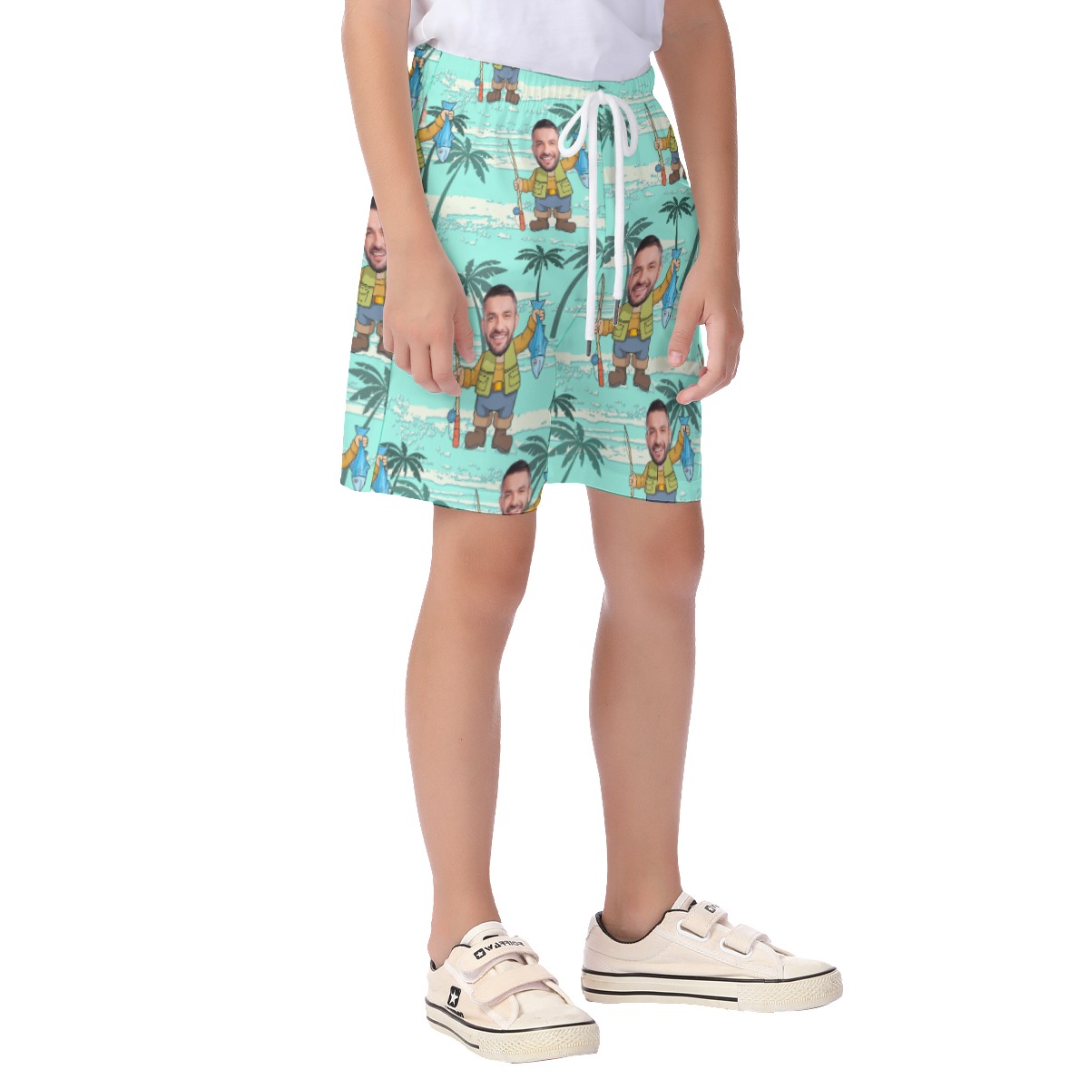 Custom Face Kids Beach Shorts Fishing Man