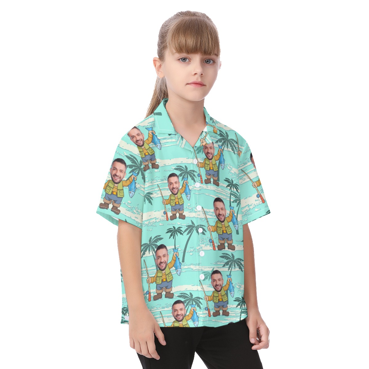 Funny Fishing Custom Face Aloha Shirt For Kids