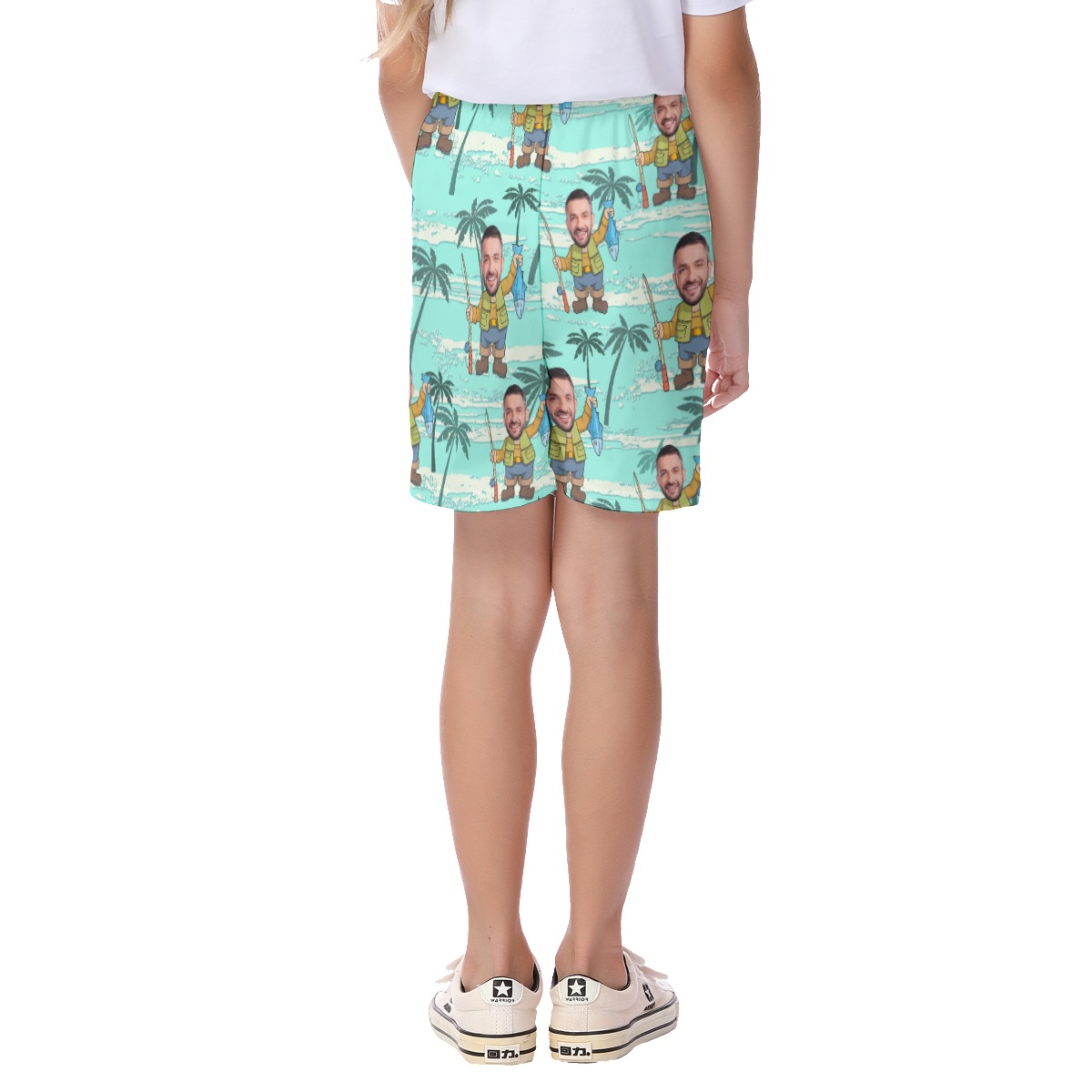 Custom Face Kids Beach Shorts Fishing Man