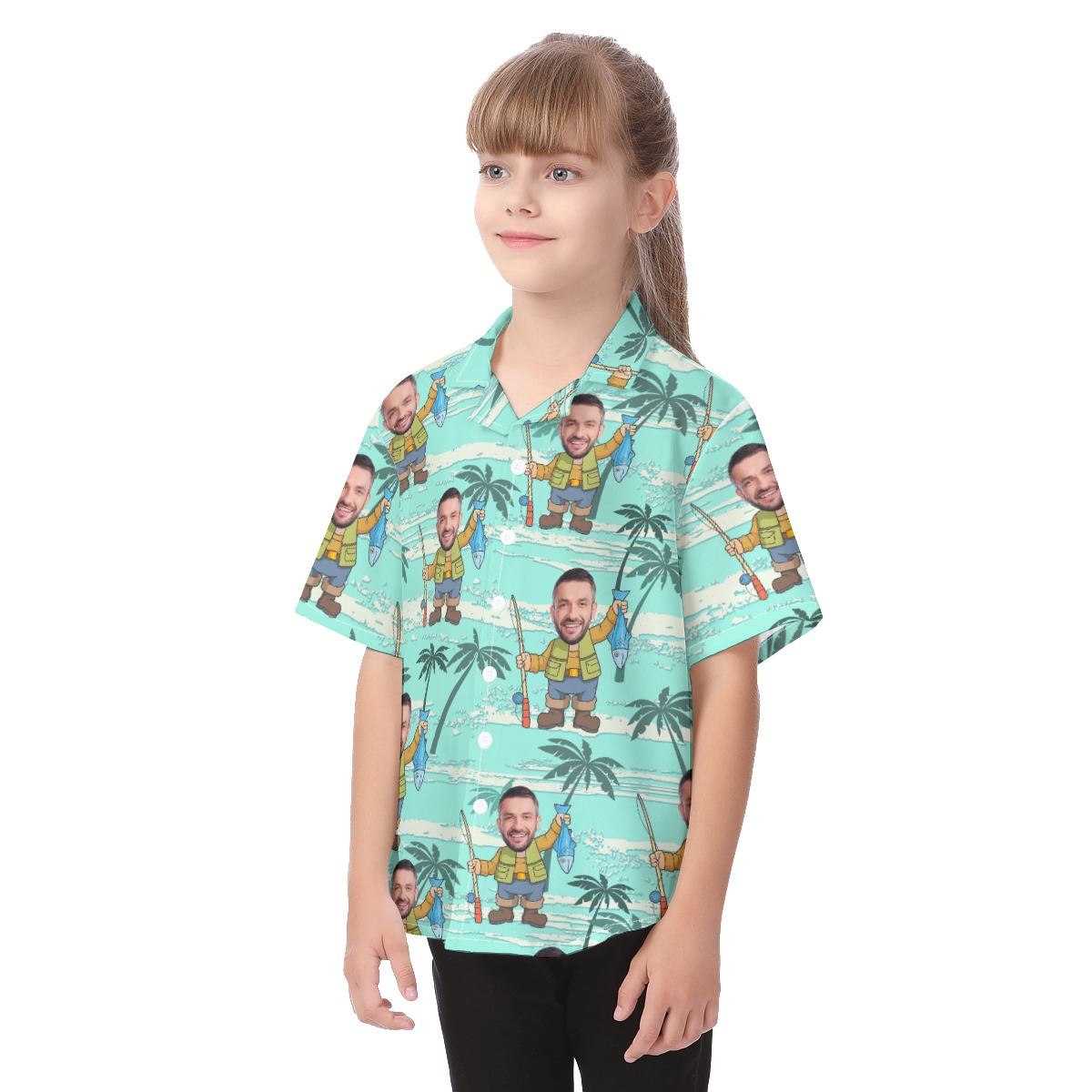 Funny Fishing Custom Face Aloha Shirt For Kids
