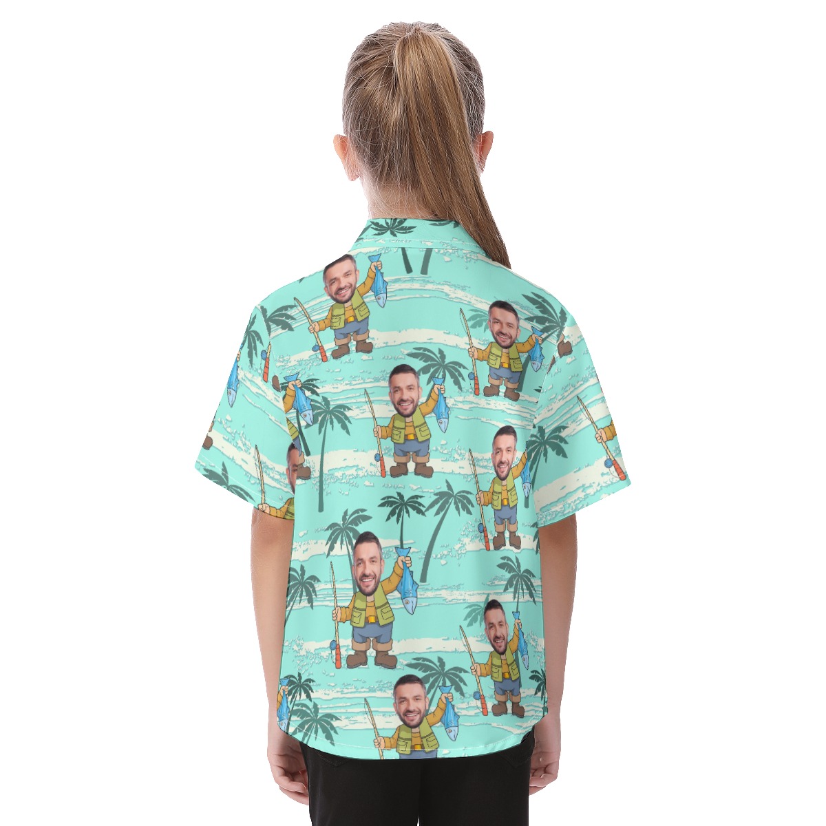 Funny Fishing Custom Face Aloha Shirt For Kids