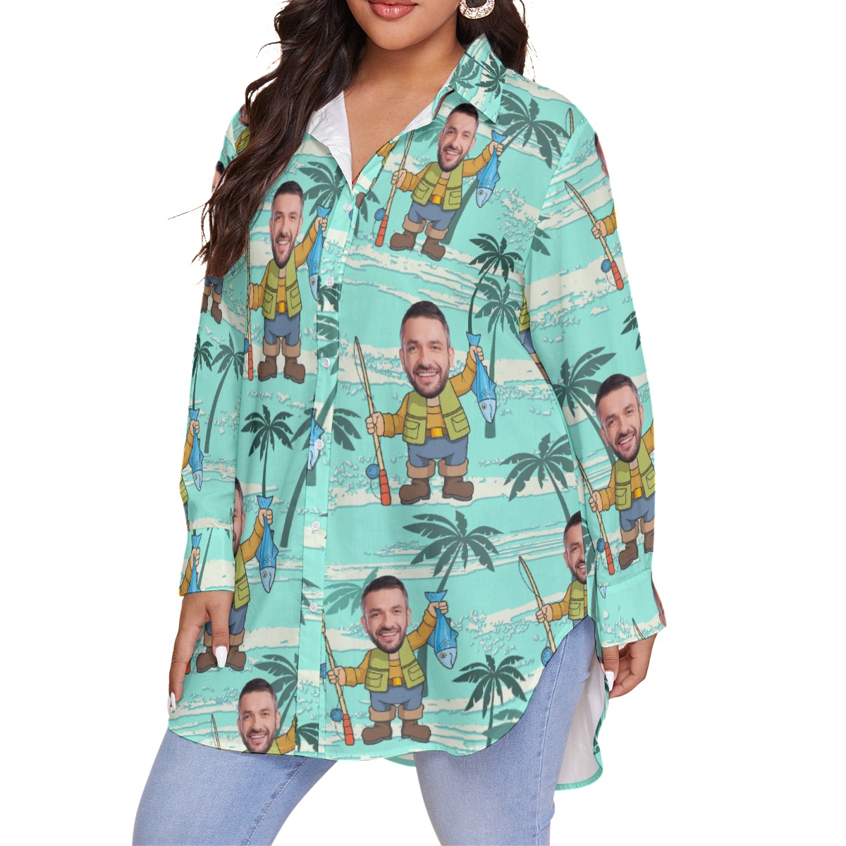 Funny Custom Face Plus Size Women's Hawaiian Shirt