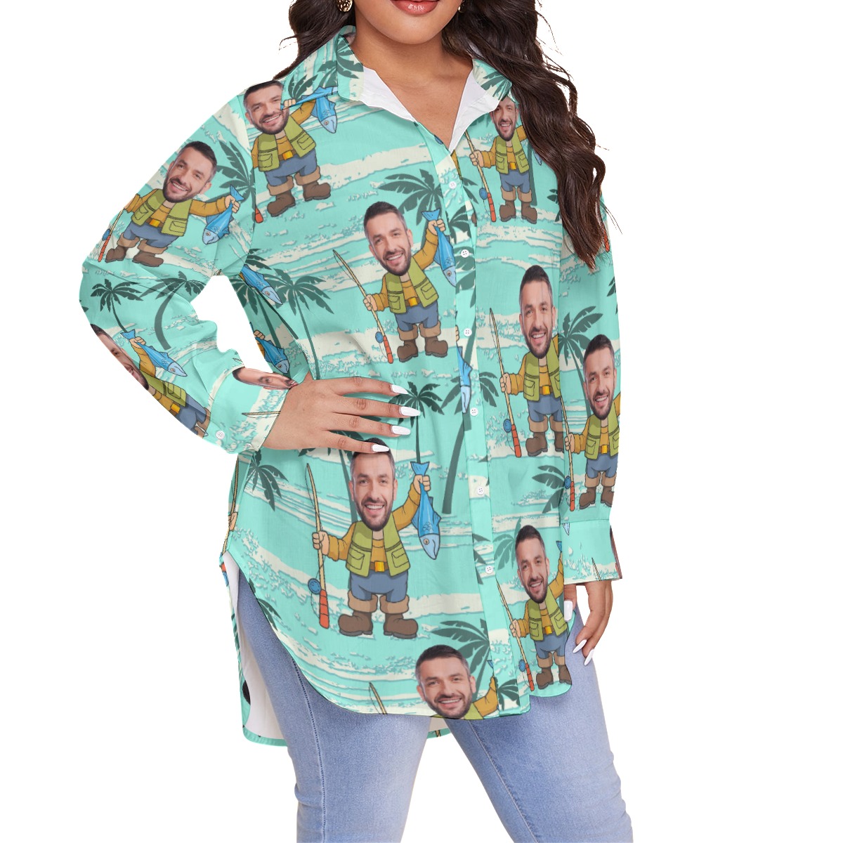 Funny Custom Face Plus Size Women's Hawaiian Shirt