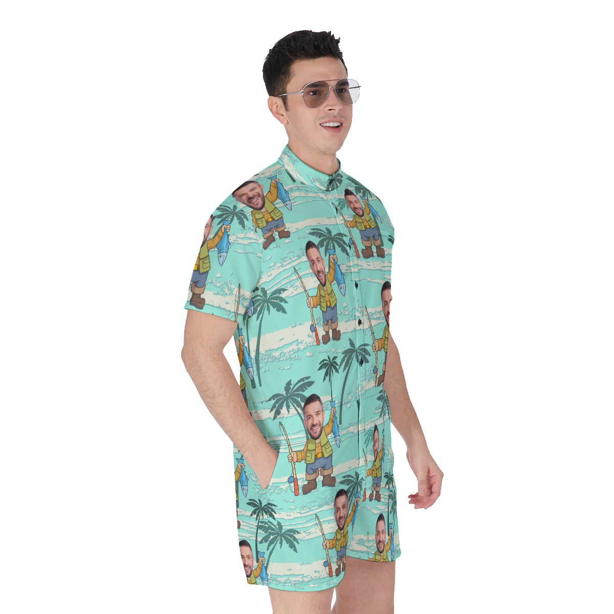 Funny Fishing Custom Face Hawaiian Romper For Men