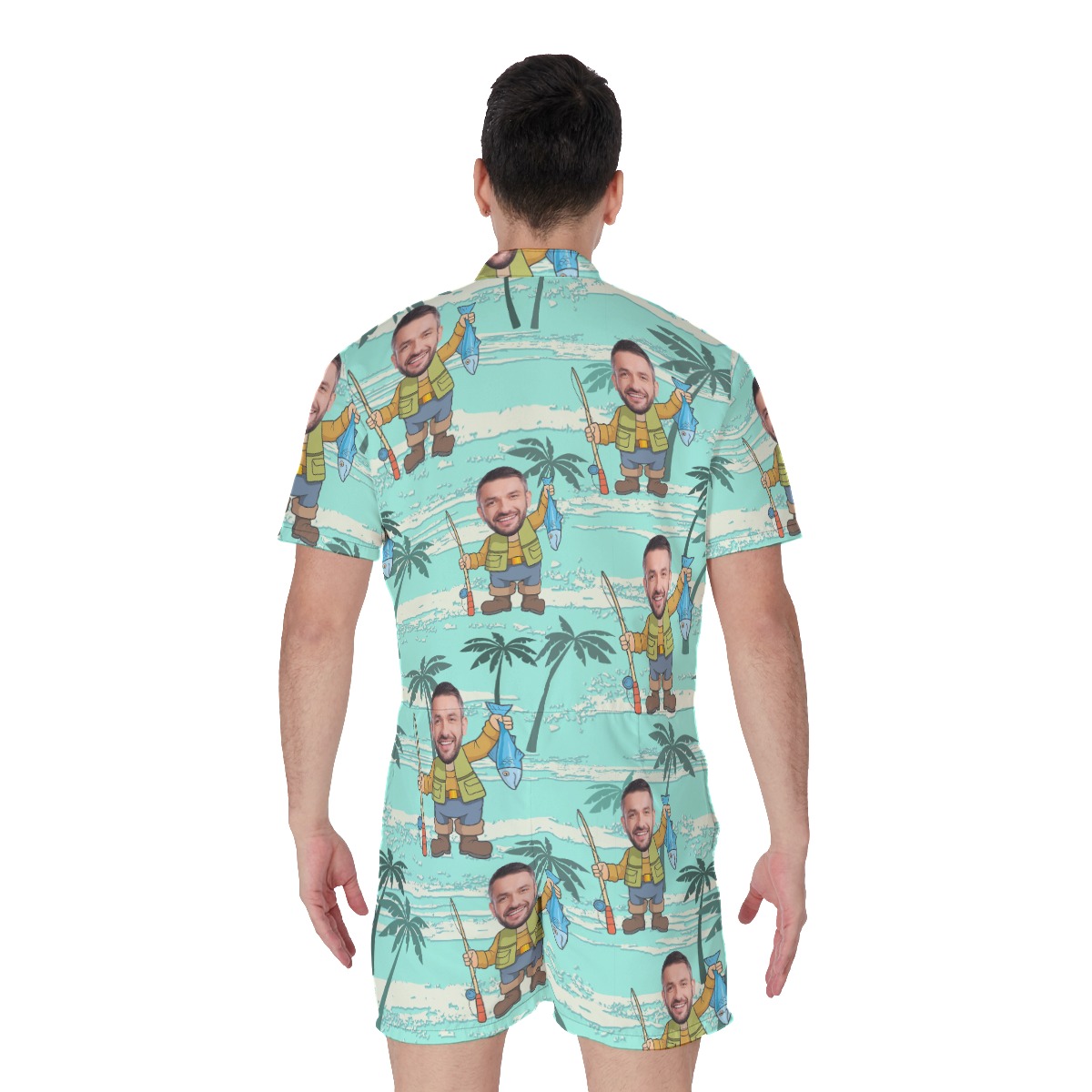 Funny Fishing Custom Face Hawaiian Romper For Men