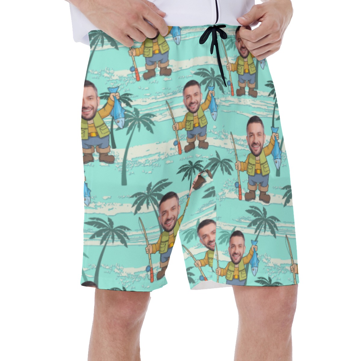 Funny Fishing Custom Face Aloha Swim Trunks For Men