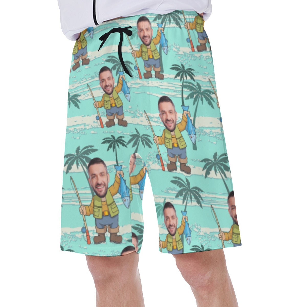 Funny Fishing Custom Face Aloha Swim Trunks For Men