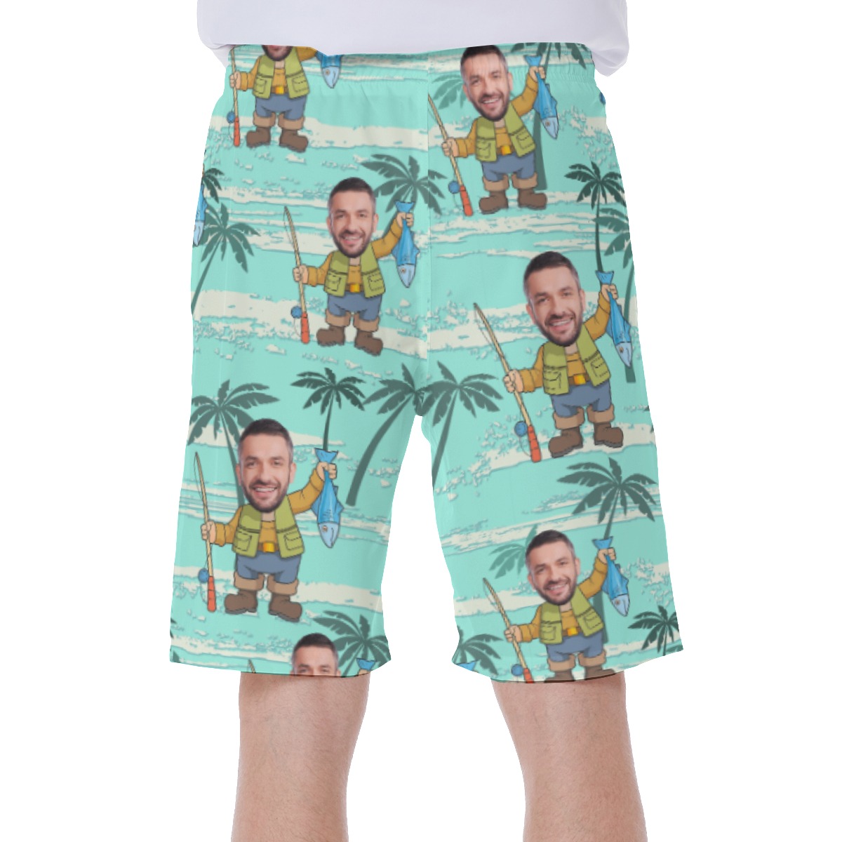 Funny Fishing Custom Face Aloha Swim Trunks For Men