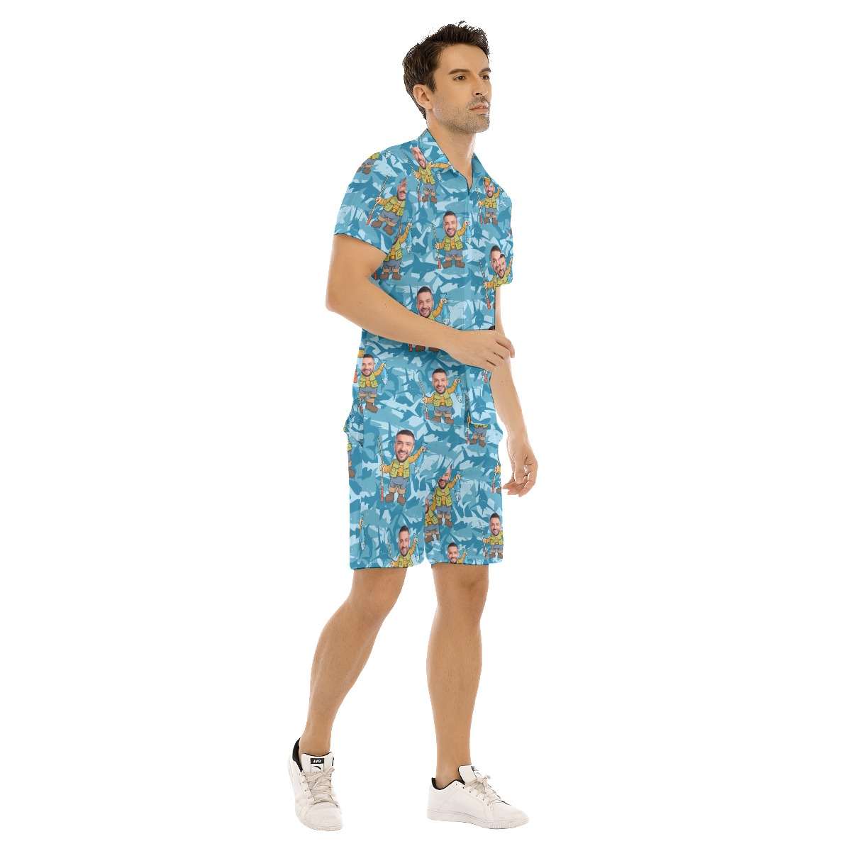 Fishing Custom Face Hawaiian Shirt Set For Men