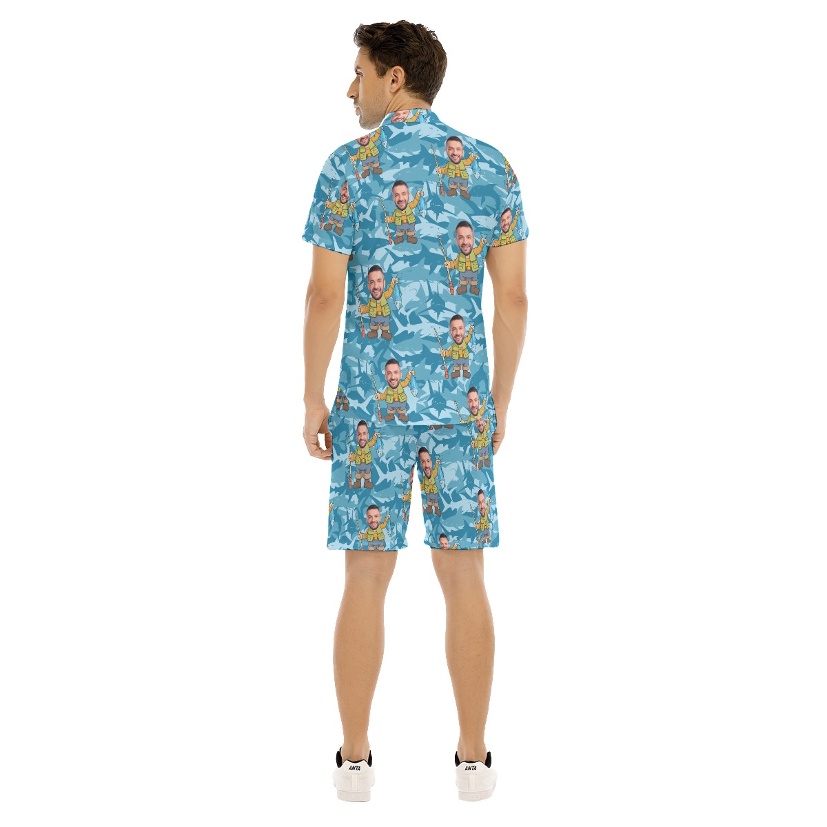 Fishing Custom Face Hawaiian Shirt Set For Men