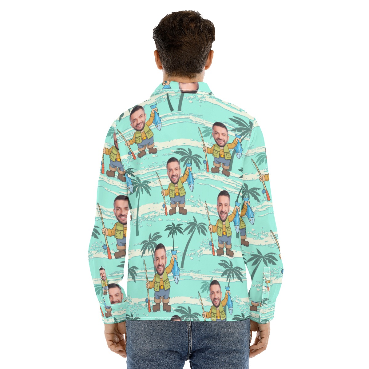 Men's Custom Face Fishing Man Long Sleeve Hawaiian Shirt