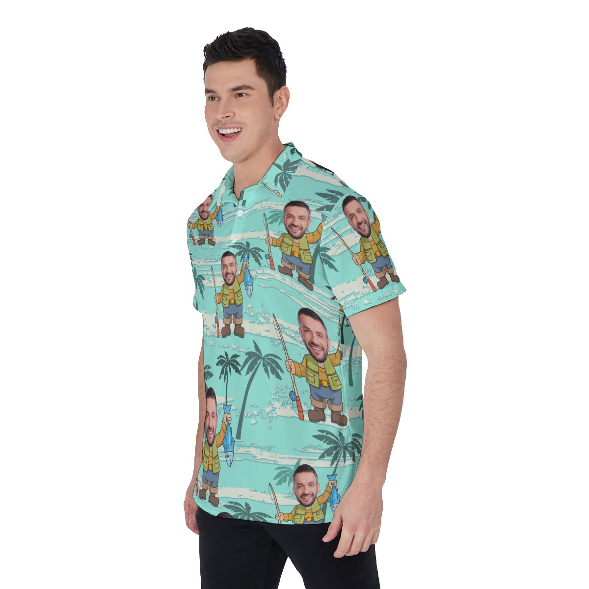 Custom Face Fishing Man Polo Hawaiian Shirt For Vacation