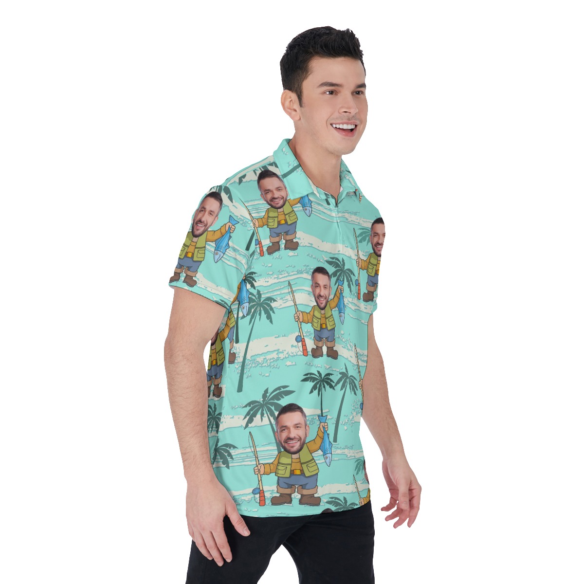 Custom Face Fishing Man Polo Hawaiian Shirt For Vacation