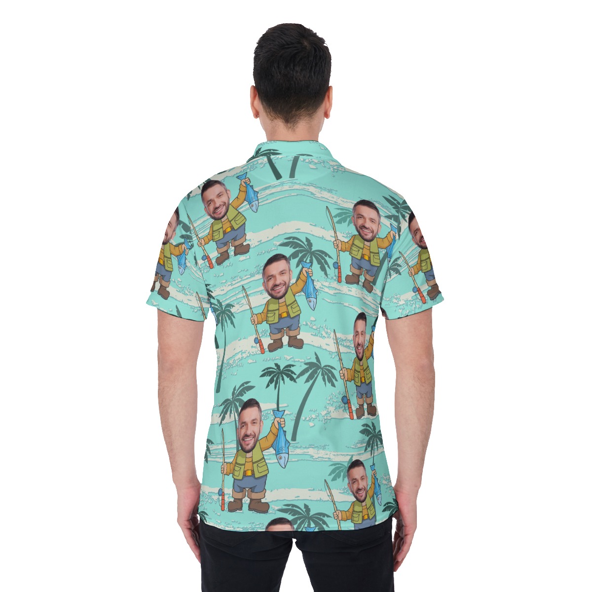 Custom Face Fishing Man Polo Hawaiian Shirt For Vacation