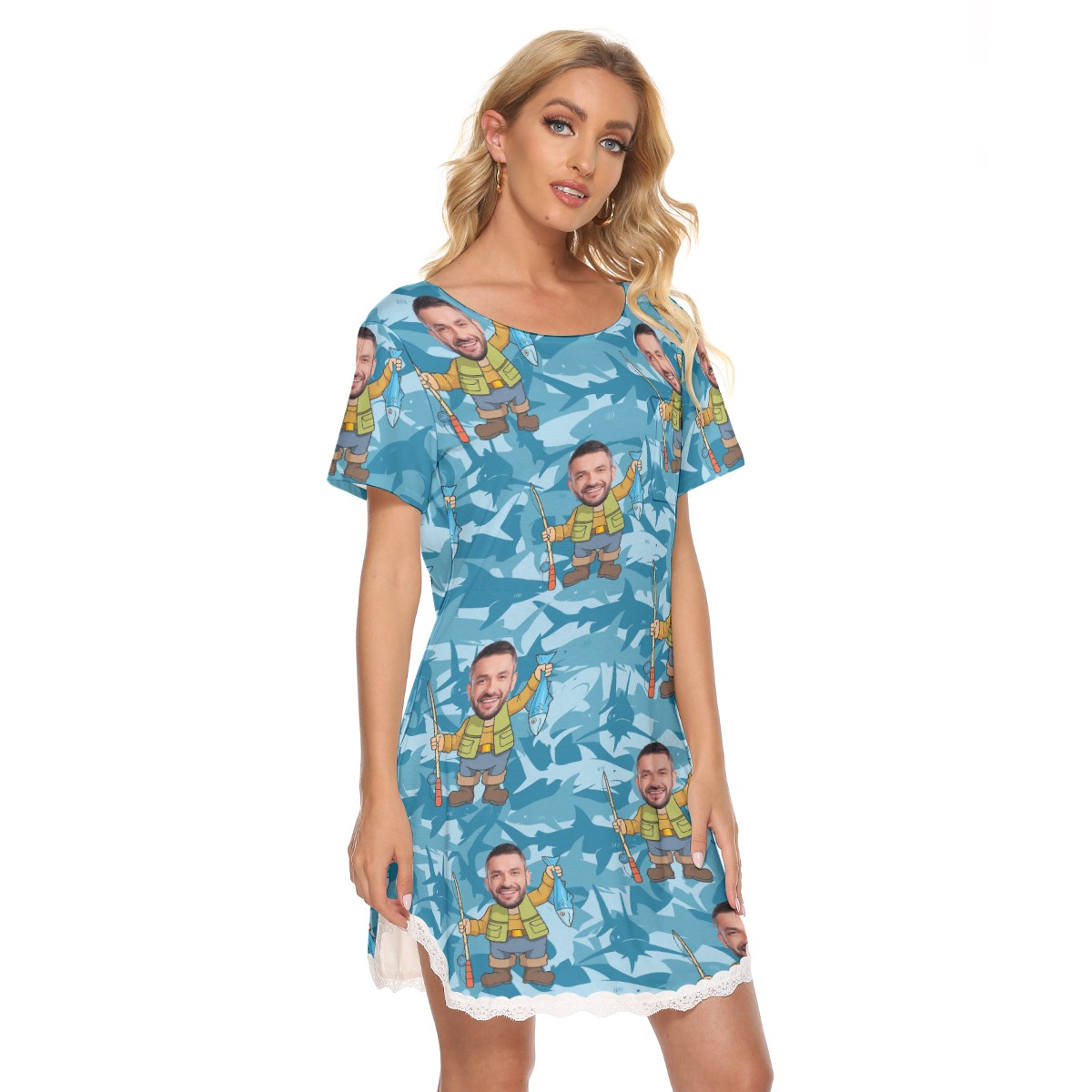 Funny Custom Face Lace Hawaiian Dress For Summer