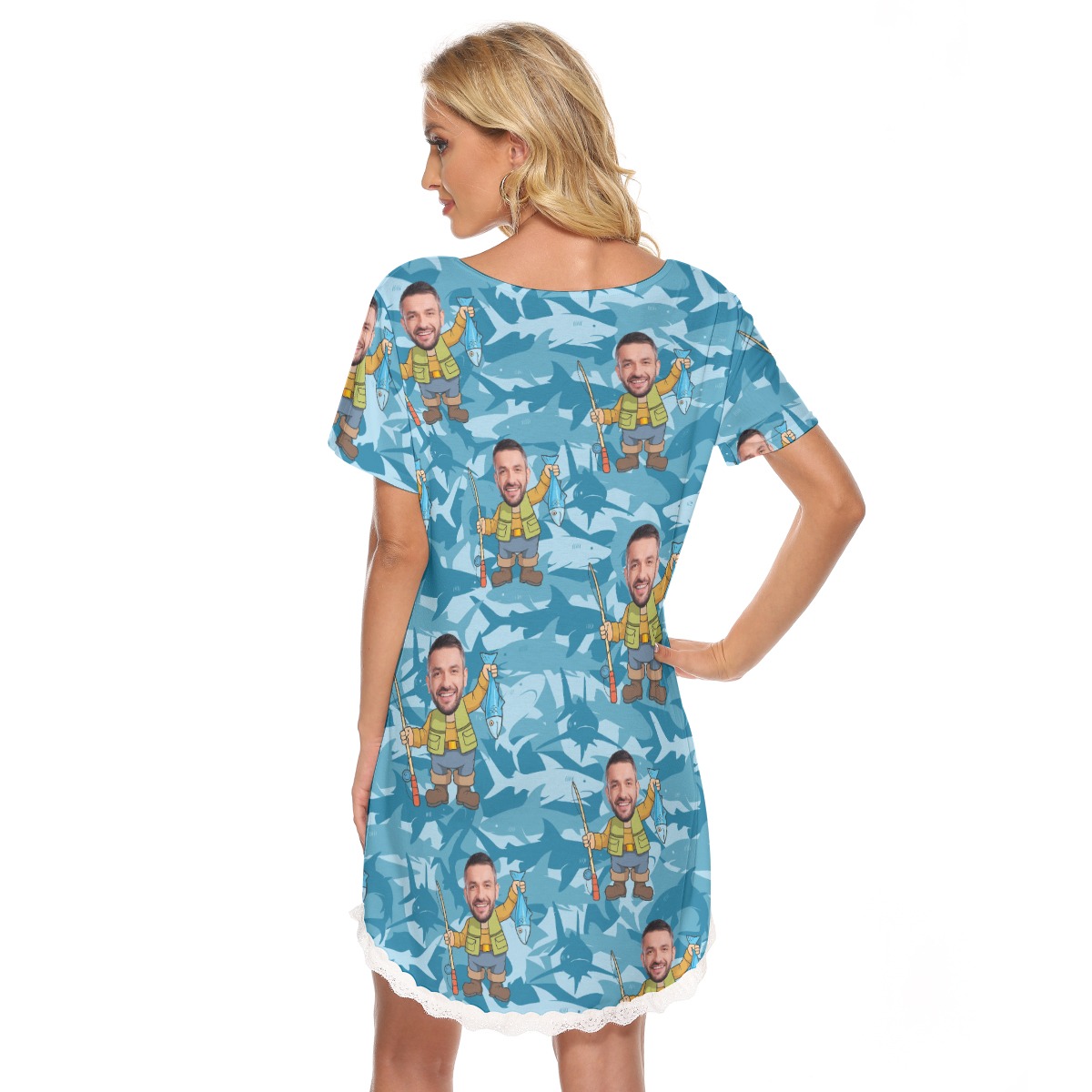 Funny Custom Face Lace Hawaiian Dress For Summer