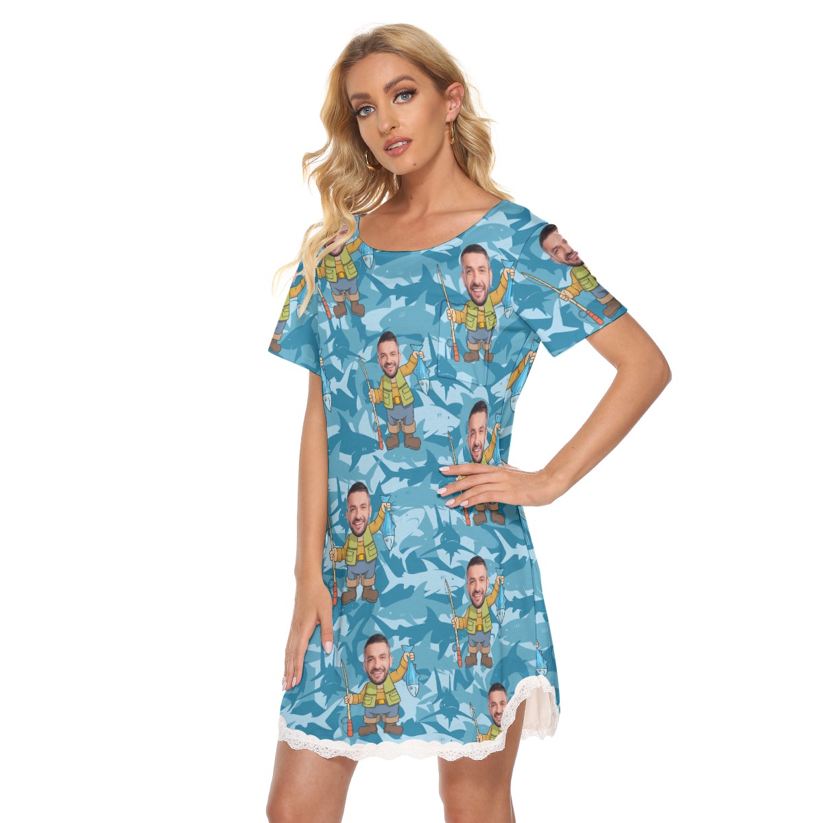 Funny Custom Face Lace Hawaiian Dress For Summer