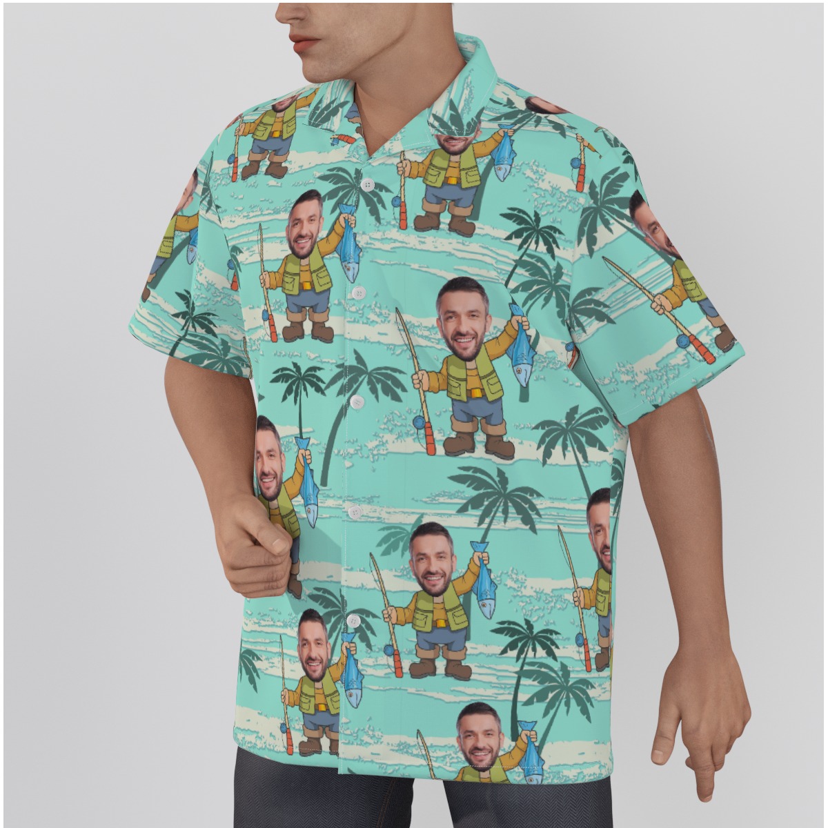 Funny Custom Face Fishing Man Hawaiian Shirt