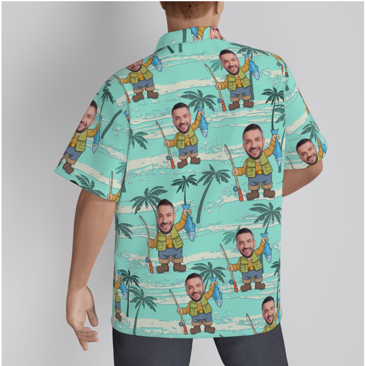 Funny Custom Face Fishing Man Hawaiian Shirt