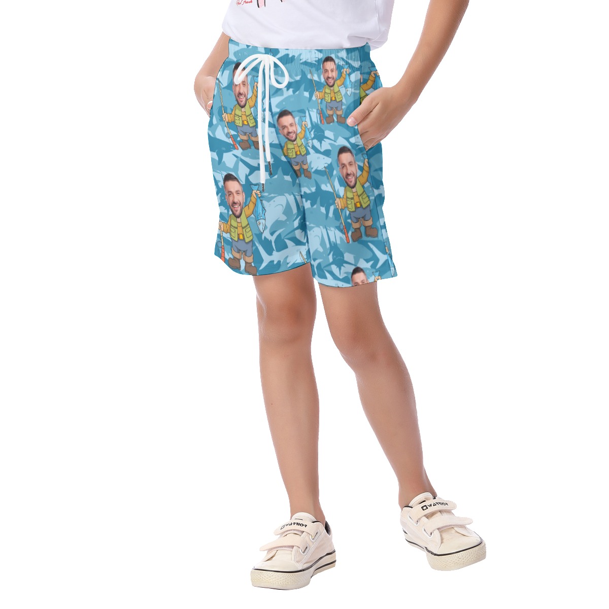 Funny Fishing Custom Face Beach Shorts For Kids