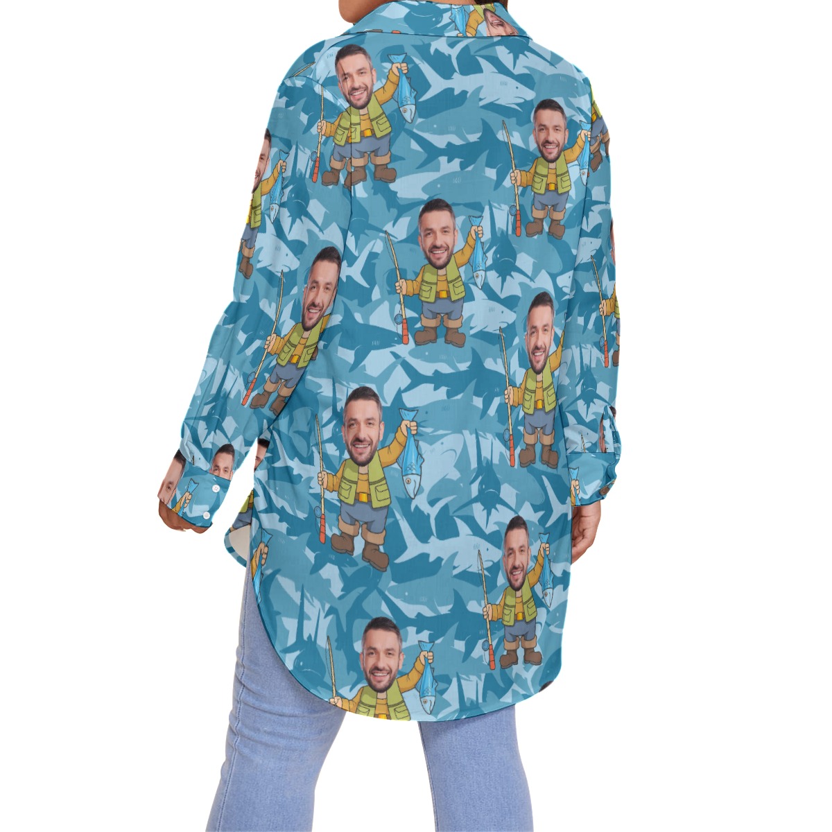 Funny Fishing Custom Face Hawaiian Shirt Oversized For Women