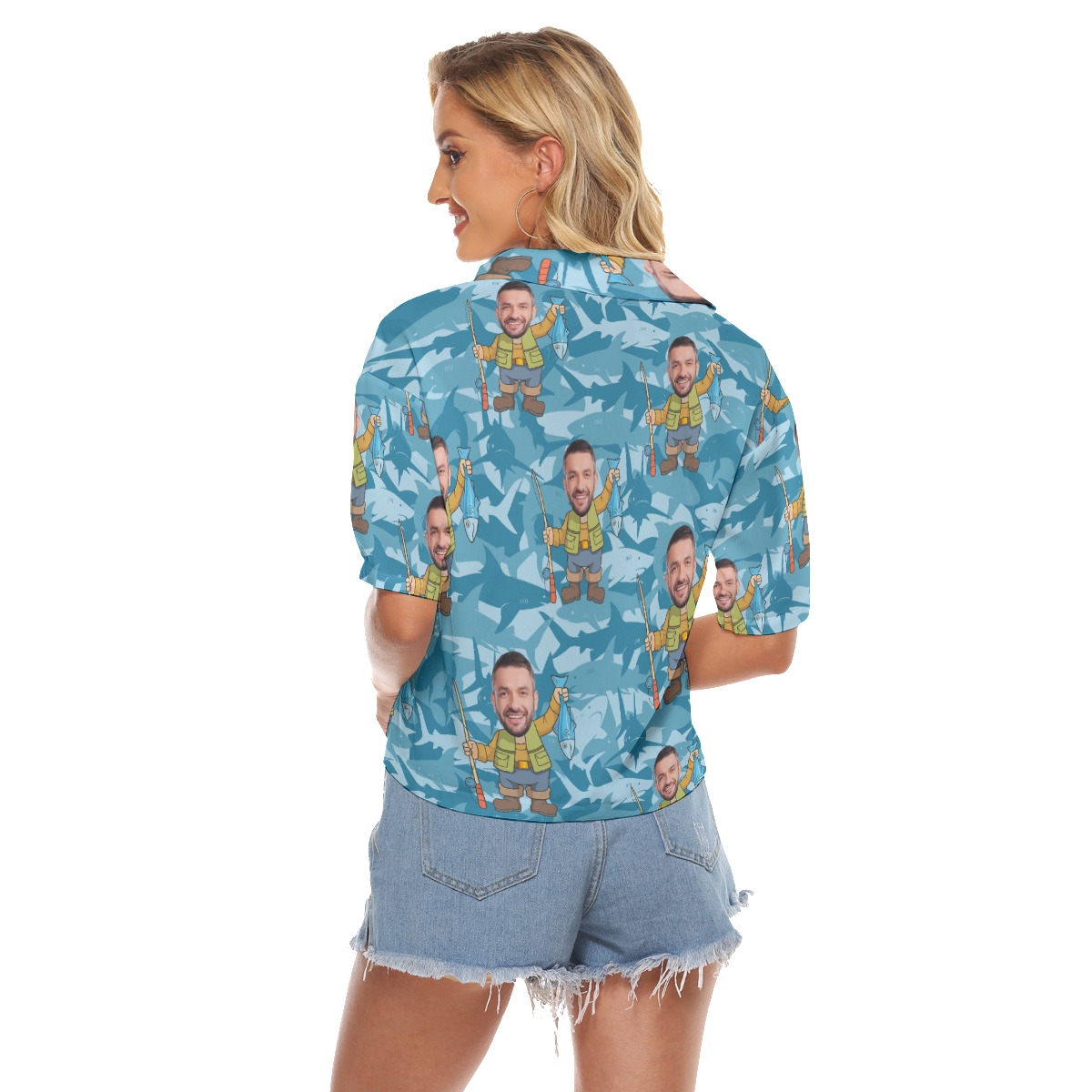 Custom Face Fishing Hawaiian Crop Top Shirt For Women