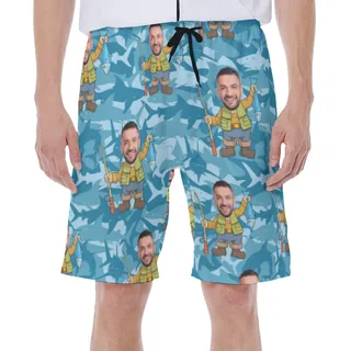 Custom Face Fishing Hawaiian Swim Trunks For Men