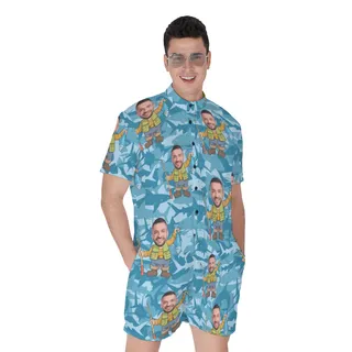 Custom Face Fishing Man Hawaiian Romper For Men