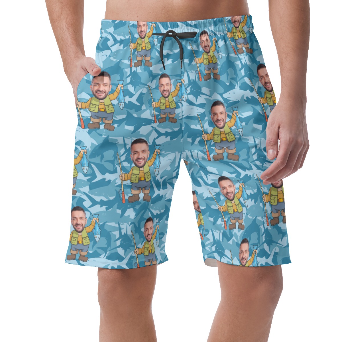 Custom Face Fishing Man Hawaiian Beach Shorts For Men - variant image 1