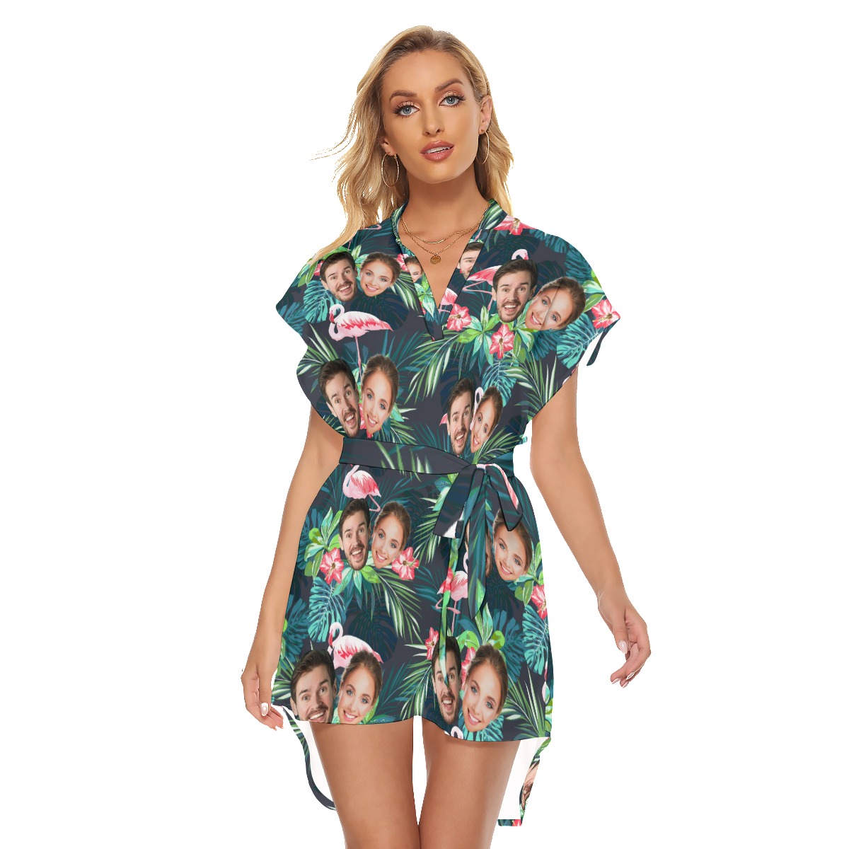 Flamingo Tropical Short Dress With Custom 2 Faces - variant image 1