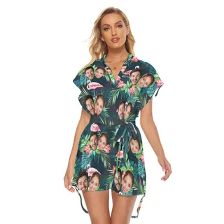 Flamingo Tropical Short Dress With Custom 2 Faces