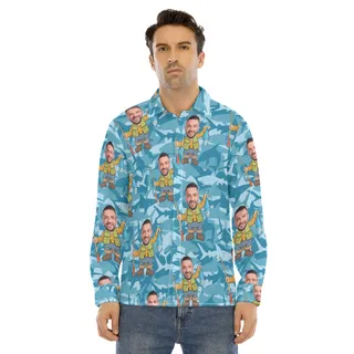 Fishing Custom Face Long Sleeve Hawaiian Shirt For Men