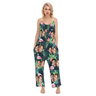 Flamingo Tropical Loose Cami Jumpsuit With Custom 2 Faces