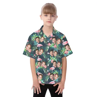 Custom 2 Faces Flamingo Tropical Hawaiian Shirt For Kids