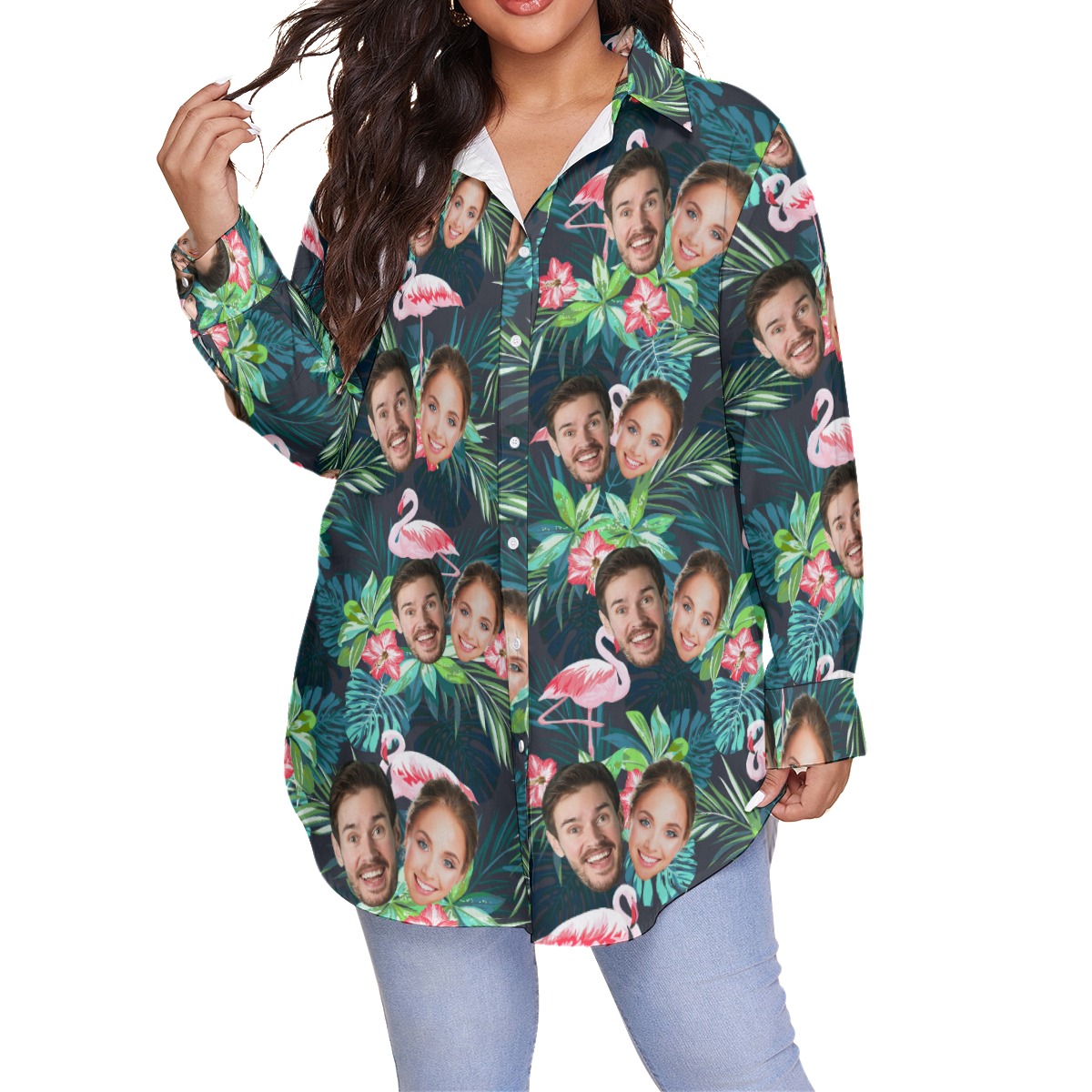 Custom Flamingo Long Sleeve Hawaiian Shirt With Multiple Faces - variant image 1