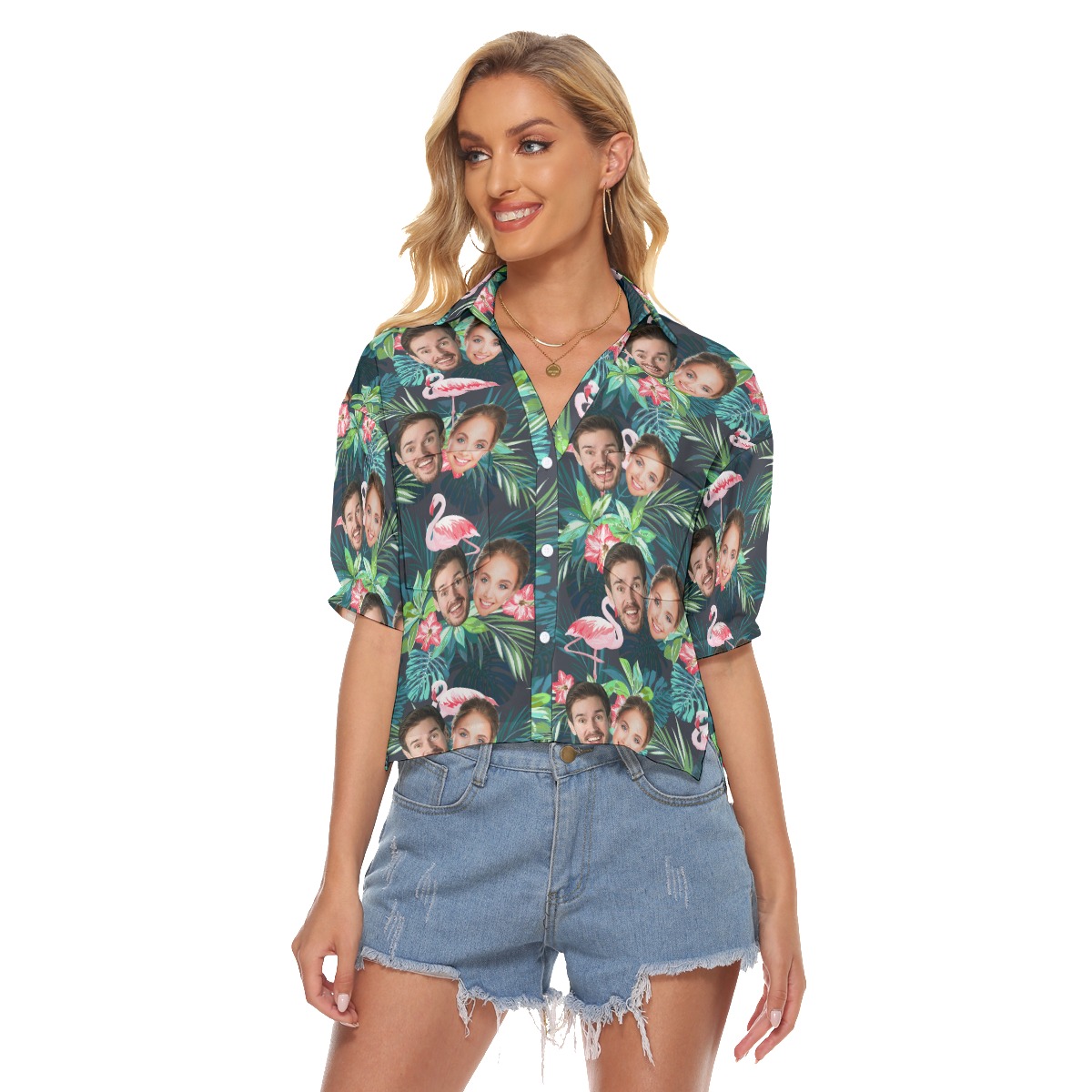 Custom Flamingo Crop Top With Multiple Faces - variant image 1