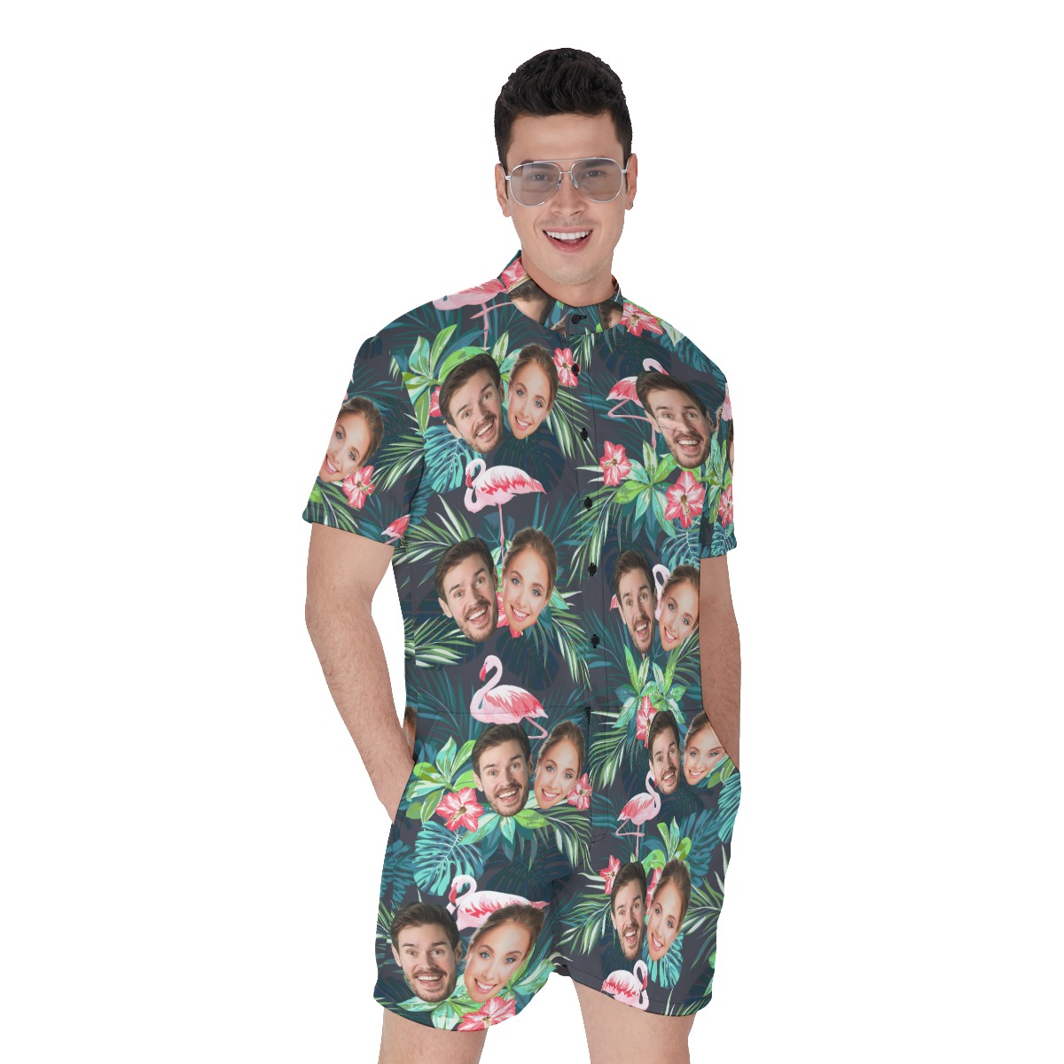Custom Flamingo Men's Hawaiian Romper With 2 Faces - variant image 1