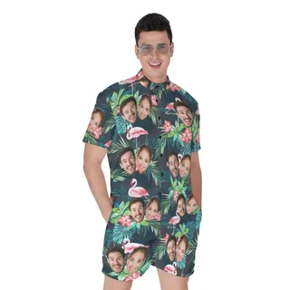 Custom Flamingo Men's Hawaiian Romper With 2 Faces