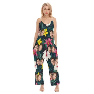 Funny Couple Faces Loose Cami Jumpsuit For Women