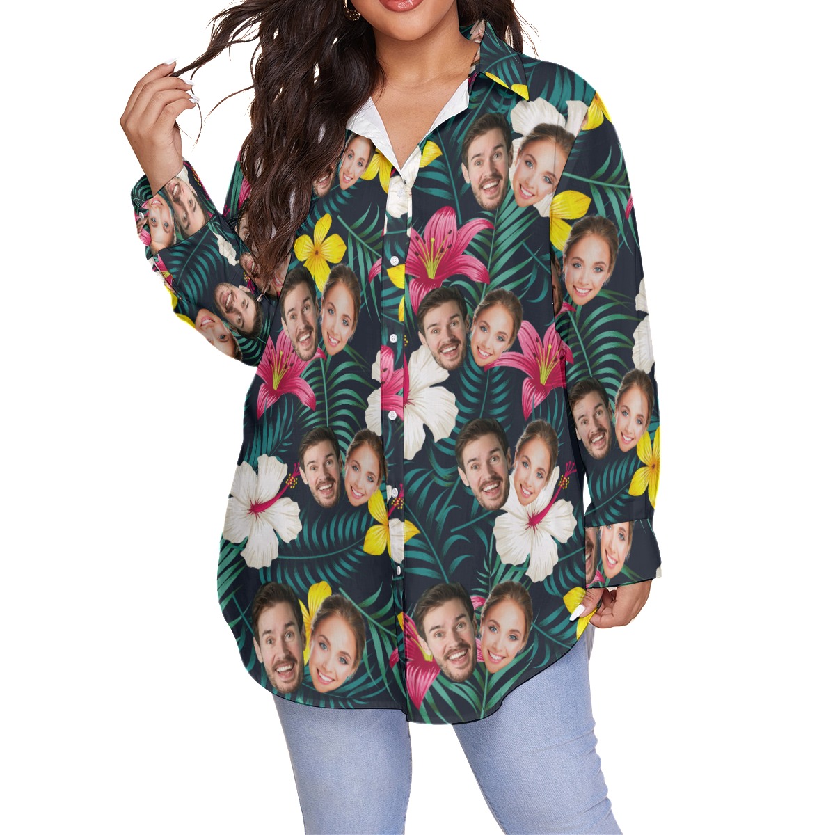 Funny Couple Faces Women's Plus Size Hawaiian Shirt - variant image 1