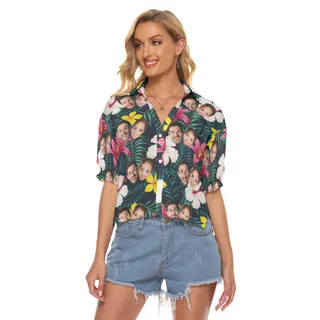 Funny Couple Faces Hawaiian Crop Top For Women