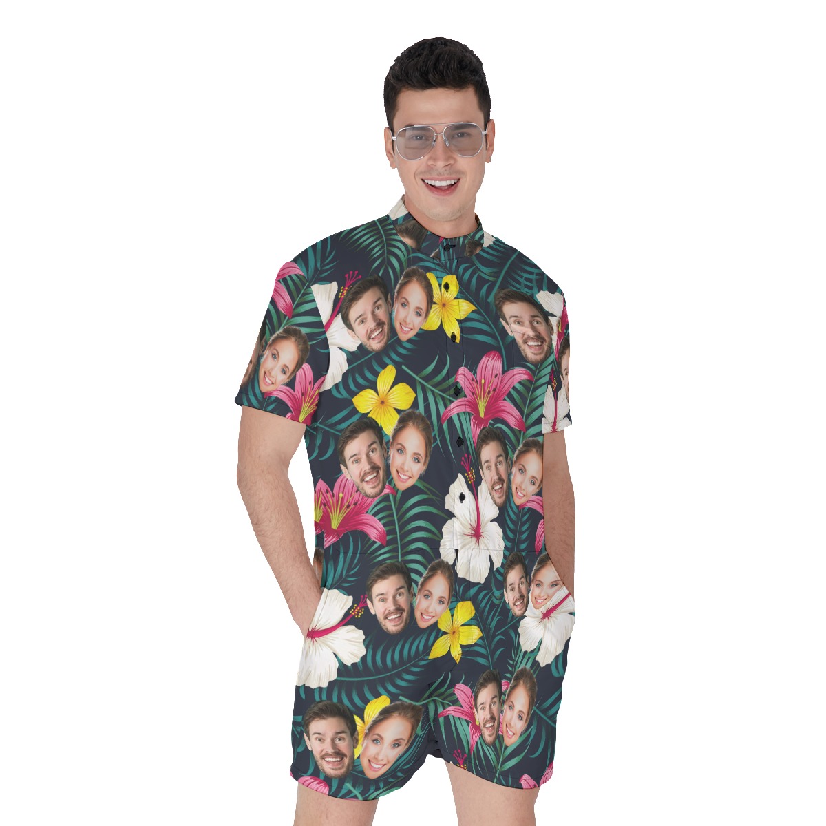 Custom 2 Faces Floral Hawaiian Men's Romper - variant image 1